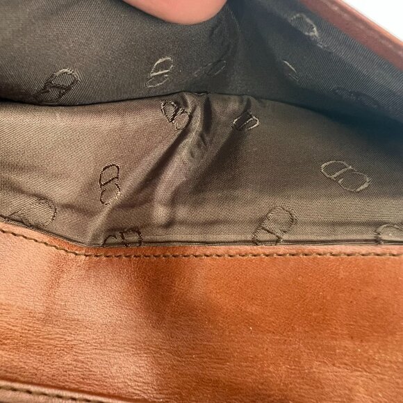 Vtg Christian Dior Herringbone Wallet Clutch Brown Leather Made in Spain - Picture 10 of 14